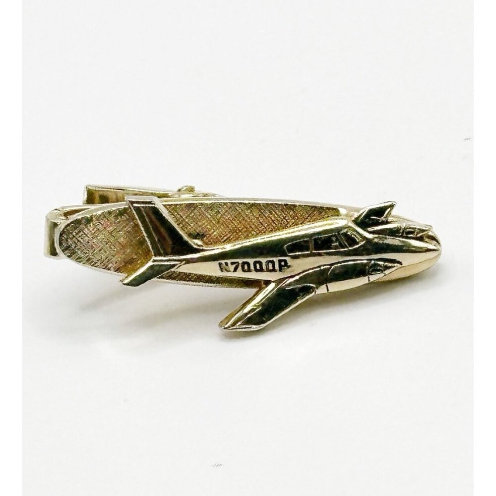 Vintage Gold‎ Tone Balfour Tie Clip Bar Airplane N7000P
